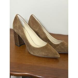 J. McLaughlin Beatrice Toasted Coconut Brown Suede Block Heels Pumps Sz 8.5